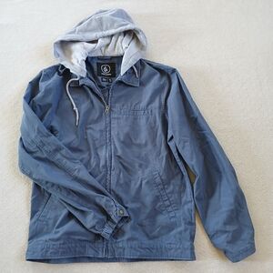 volcom ♡ hooded blue jacket large canvas skate spring